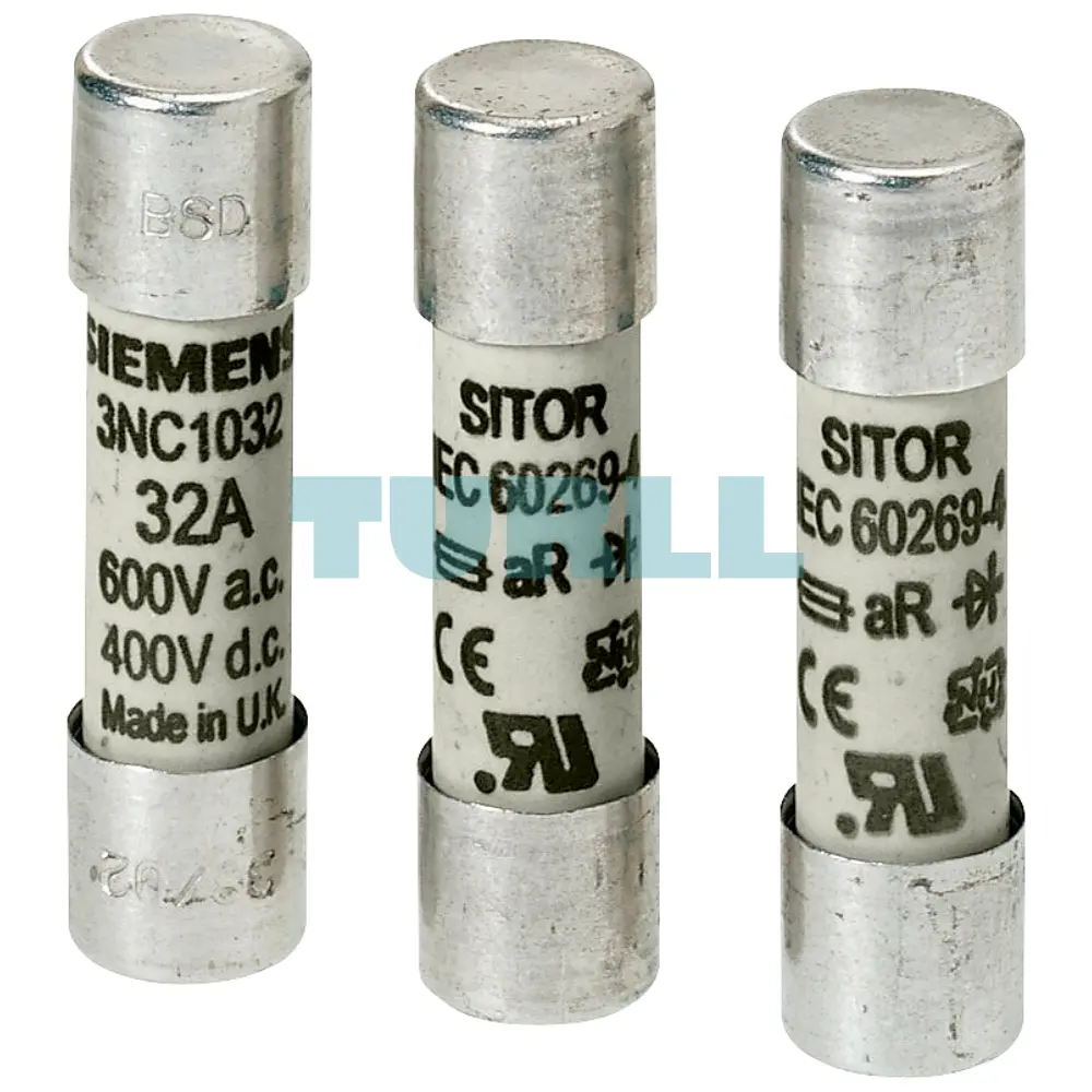 Siemens 3NC1020 SITOR Cylindrical Fuse Link, 10 x 38 mm, 20 A, aR, 600V AC, 700V DC, UL Certified