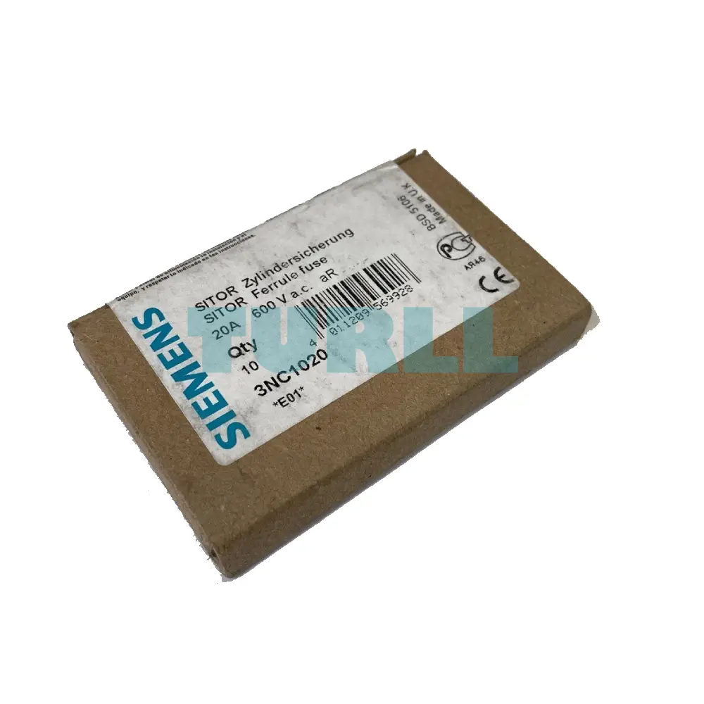 Siemens 3NC1020 SITOR Cylindrical Fuse Link, 10 x 38 mm, 20 A, aR, 600V AC, 700V DC, UL Certified