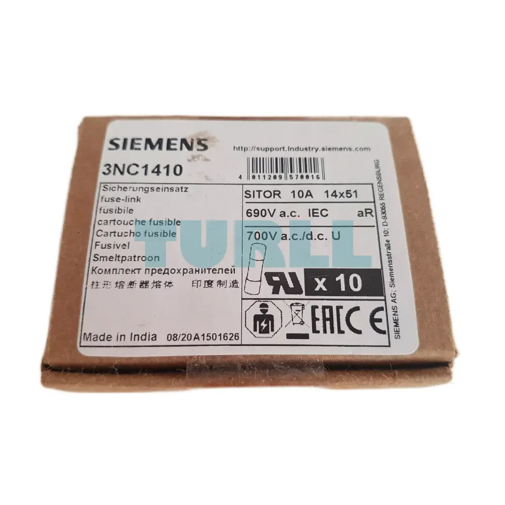 Siemens 3NC1410 SITOR Cylindrical Fuse Link, 14x51mm, 10A aR, AC 690V / DC 700V