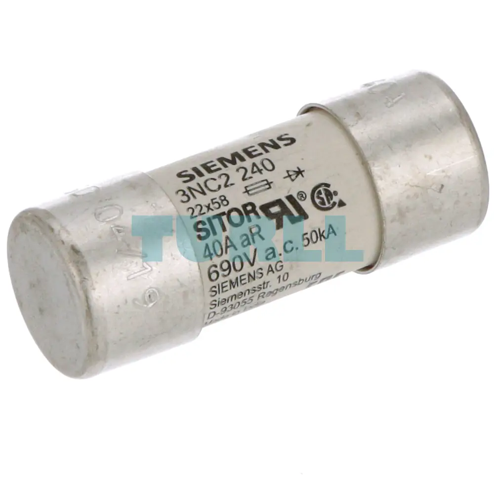 Siemens 3NC2240 SITOR Cylindrical Fuse Link 22x58mm, 40A, 690V AC / 700V DC