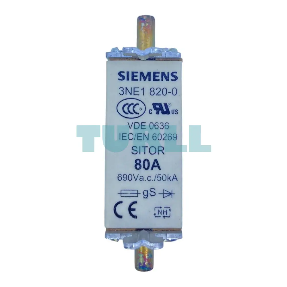 Siemens 3NE1820-0 SITOR Fuse Link NH000 80A, gS, 690V AC / 250V DC, Front Indicator
