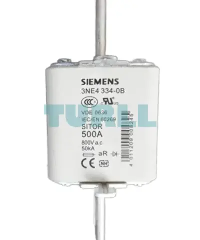 Siemens 3NE4334-0B SITOR Fuse Link, 500 A, NH2, aR, with Slotted Blade Contacts and Front Indicator