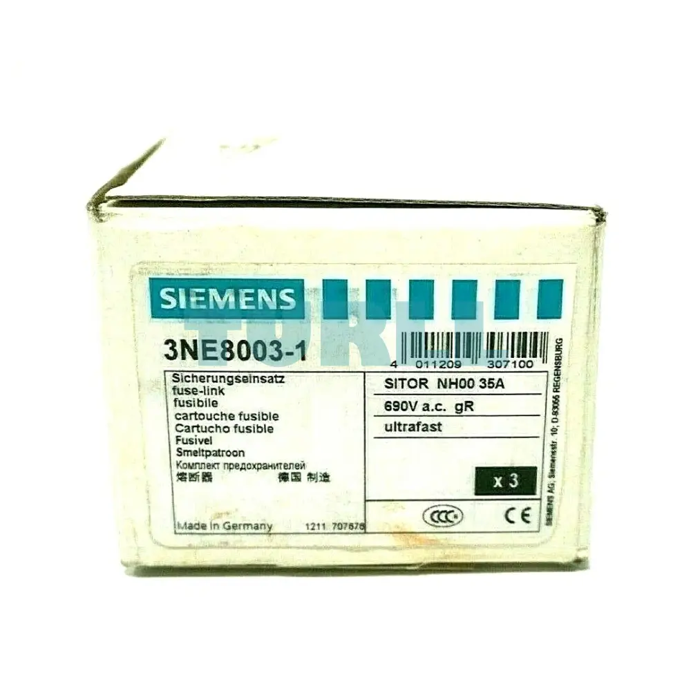 Siemens 3NE8003-1 SITOR Fuse Link NH00 35A gR 690V AC / 440V DC with Front Indicator