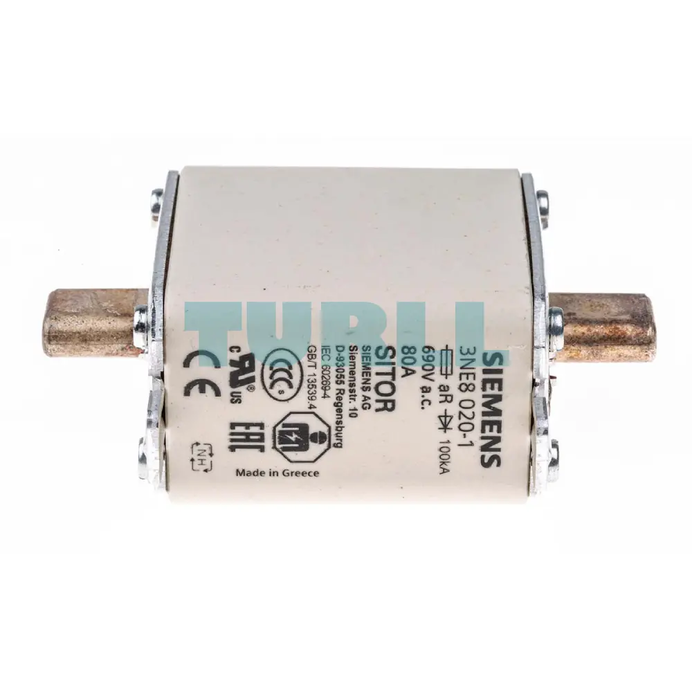 Siemens 3NE8020-1 SITOR Fuse Link NH00, 80A, AC 690V / DC 440V, Front Indicator