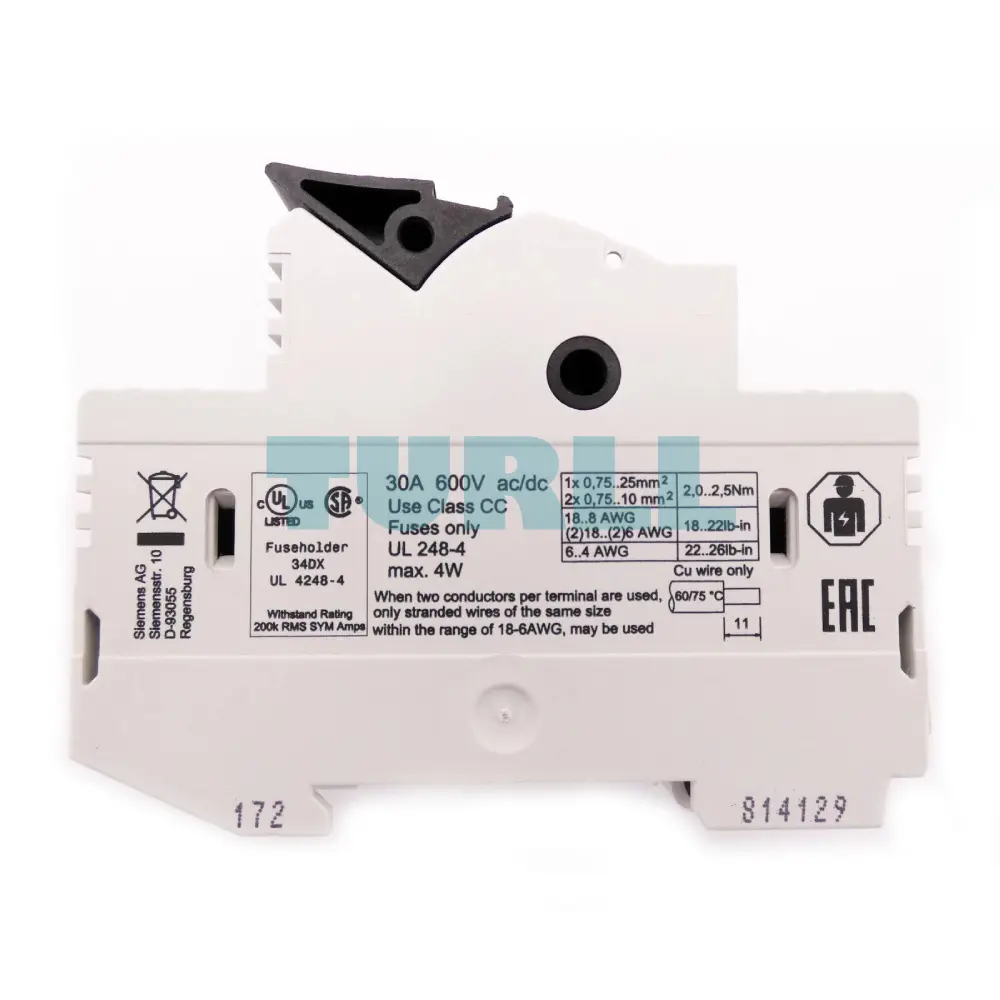 Siemens 3NW7513-0HG SENTRON Class CC Fuse Holder, 1-Pole, 30A, 600V AC