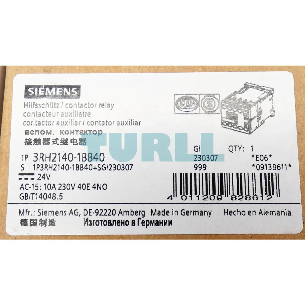 Siemens 3RH2140-1BB40 Contactor Relay 4 NO, 24V DC, S00 Frame, Screw Terminal Original Brand New 6 Siemens 3RH2140-1BB40 Contactor Relay 4 NO, 24V DC, S00 Frame, Screw Terminal
