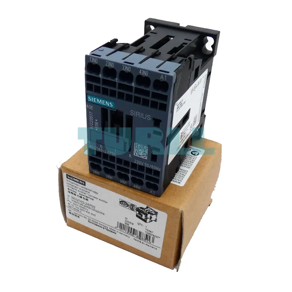 Siemens 3RH2140-2AP00 Contactor Relay, 4NO, 230V AC, S00, Spring-Loaded Terminal Original Brand New 2 Siemens 3RH2140-2AP00 Contactor Relay, 4NO, 230V AC, S00, Spring-Loaded Terminal