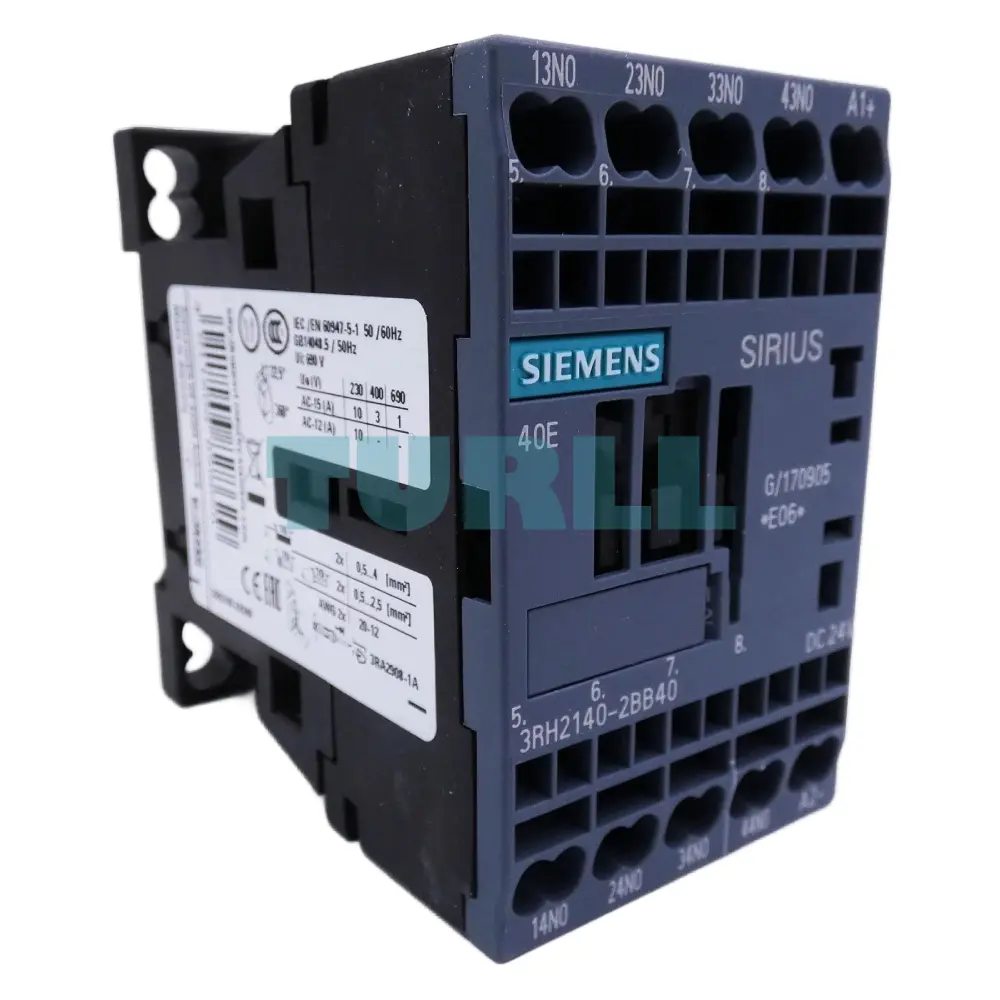 Siemens 3RH2140-2BB40 Contactor Relay, 4 NO, 24V DC, Spring-Loaded Terminal, Size S00 Original Brand New 6 Siemens 3RH2140-2BB40 Contactor Relay, 4 NO, 24V DC, Spring-Loaded Terminal, Size S00
