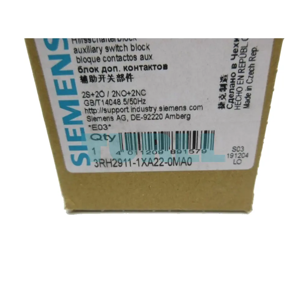 Siemens 3RH2911-1XA22-0MA0 SIRIUS Auxiliary Switch Block, Front Mount, 2 NO + 2 NC