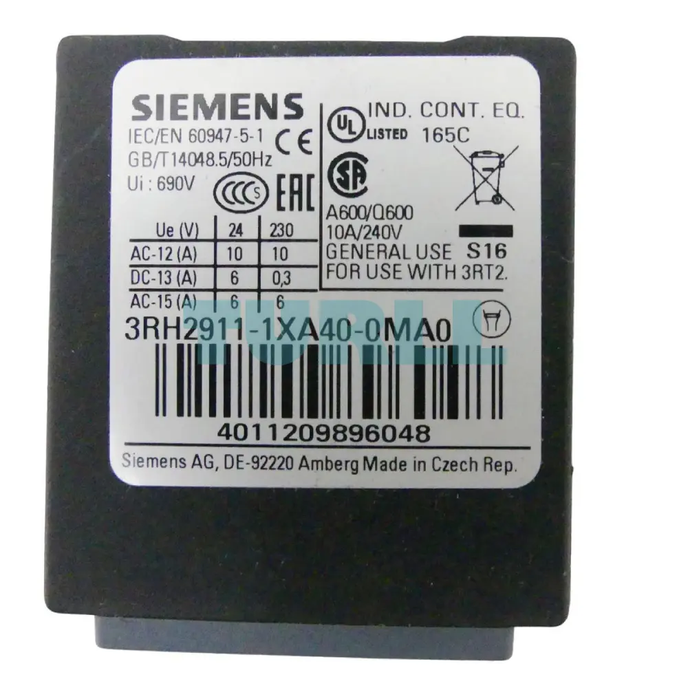 Siemens 3RH2911-1XA40-0MA0 SIRIUS Auxiliary Switch Block, 4 NO, Front Mount, Screw Terminal