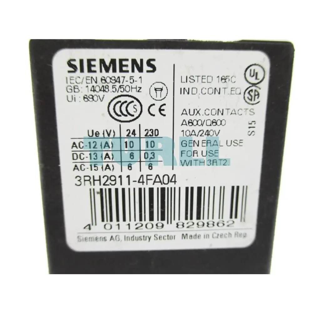 Siemens 3RH2911-4FA04 Auxiliary Switch, Front Mount, 4 NC Contacts, Ring Lug Connection Original Brand New 2 Siemens 3RH2911-4FA04 Auxiliary Switch, Front Mount, 4 NC Contacts, Ring Lug Connection