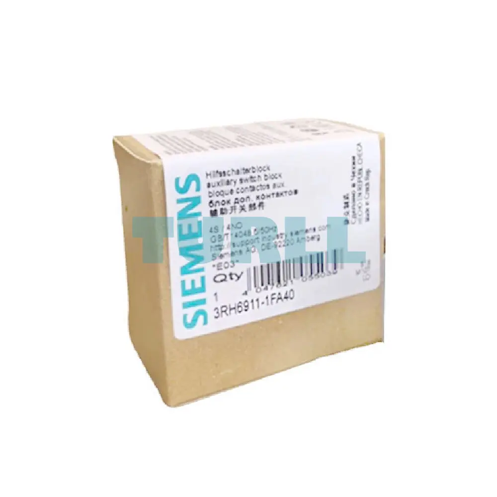 Siemens 3RH6911-1FA40 Front-Mount, 4 NO, Auxiliary Switch Block for 3RT2 Contactor