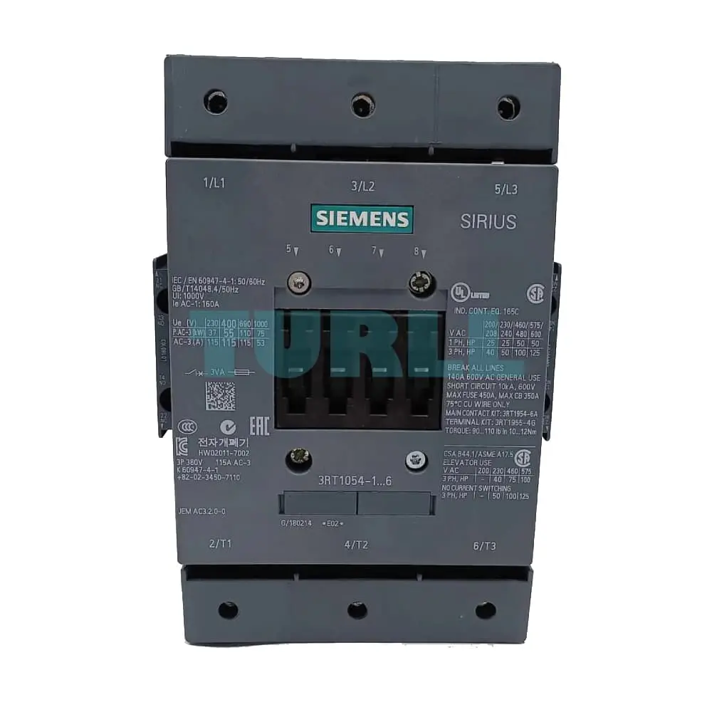Siemens 3RT1054-1AP36 Power Contactor, 115 A, 55 kW, 220-240V AC/DC, 2 NO + 2 NC Original Brand New 1 Siemens 3RT1054-1AP36 Power Contactor, 115 A, 55 kW, 220-240V AC/DC, 2 NO + 2 NC