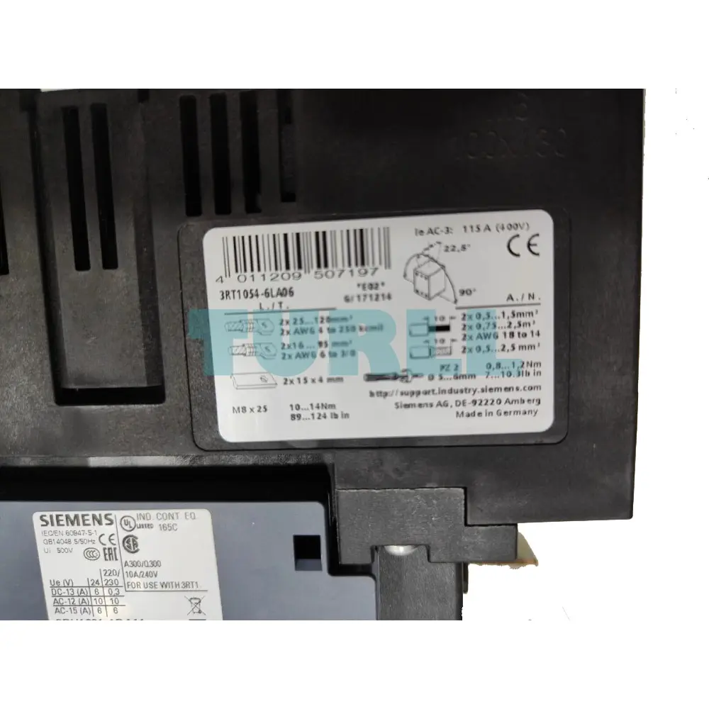 Siemens 3RT1054-6LA06 Power Contactor, 115A, 55kW, Busbar Main Circuit, 2NO+2NC Aux Contacts Original Brand New 4 Siemens 3RT1054-6LA06 Power Contactor, 115A, 55kW, Busbar Main Circuit, 2NO+2NC Aux Contacts
