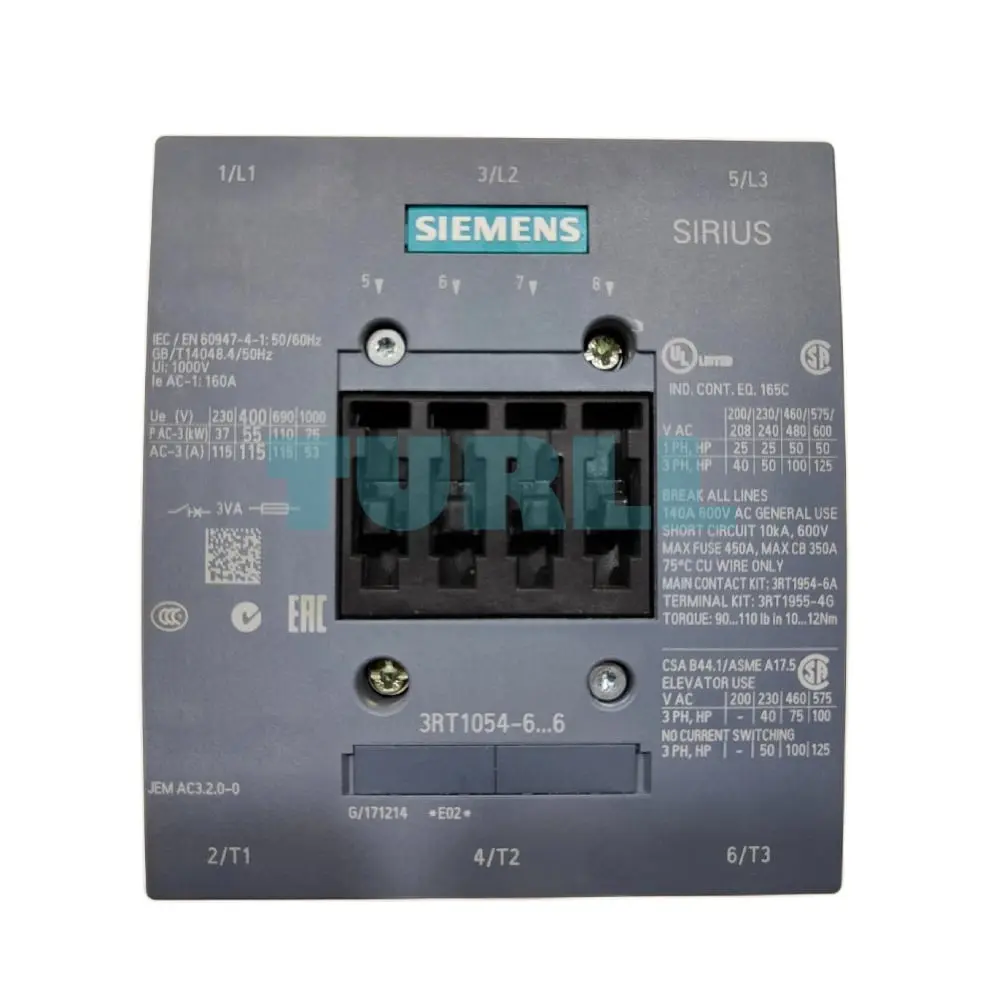 Siemens 3RT1054-6LA06 Power Contactor, 115A, 55kW, Busbar Main Circuit, 2NO+2NC Aux Contacts Original Brand New 1 Siemens 3RT1054-6LA06 Power Contactor, 115A, 55kW, Busbar Main Circuit, 2NO+2NC Aux Contacts