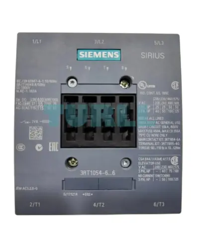 Siemens 3RT1054-6LA06 Power Contactor, 115A, 55kW, Busbar Main Circuit, 2NO+2NC Aux Contacts