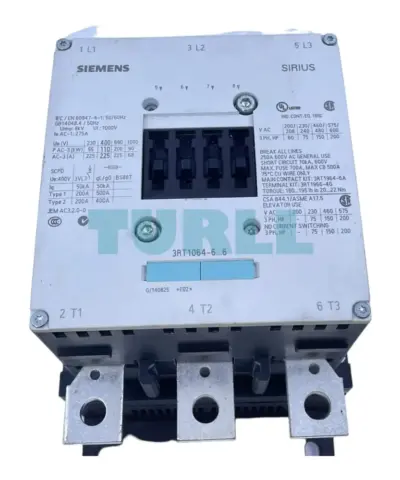 Siemens SIRIUS 3RT1064-6AP36 Power Contactor, 225A, 110kW, 220-240V AC/DC Coil, Size S10