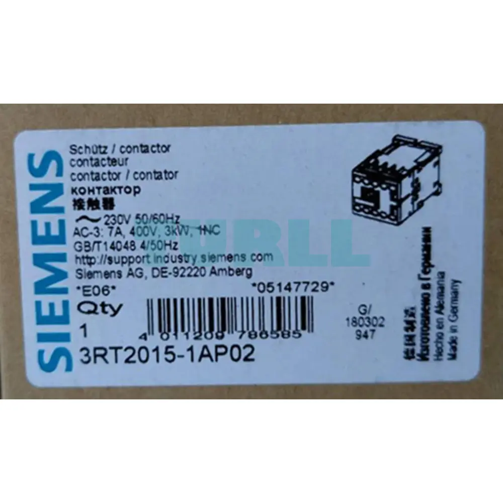 Siemens 3RT2015-1AP02 Power Contactor 7A, 3 kW, 3-Pole, 230V AC, S00 Original Brand New 4 Siemens 3RT2015-1AP02 Power Contactor 7A, 3 kW, 3-Pole, 230V AC, S00