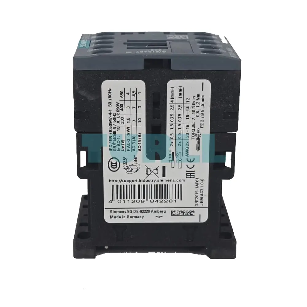 Siemens 3RT2015-1AR61 SIRIUS Power Contactor, 7A, 3kW, 400V, 3-Pole, Size S00 with 1 NO Auxiliary Contact Original Brand New 4 Siemens 3RT2015-1AR61 SIRIUS Power Contactor, 7A, 3kW, 400V, 3-Pole, Size S00 with 1 NO Auxiliary Contact