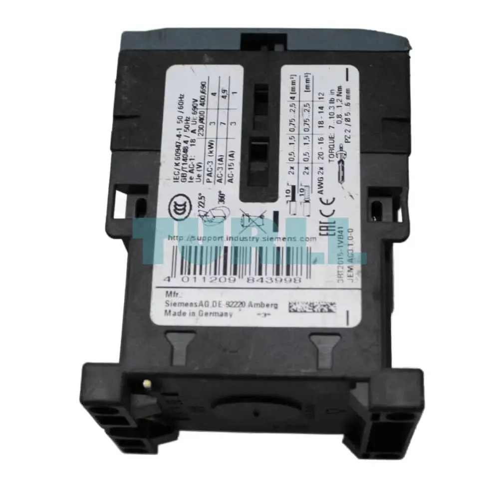 Siemens 3RT2015-1VB41 SIRIUS Power Contactor, S00, 3-Pole, 7 A, 3 kW, 24 V DC, 1 NO, Screw Terminal Original Brand New 2 Siemens 3RT2015-1VB41 SIRIUS Power Contactor, S00, 3-Pole, 7 A, 3 kW, 24 V DC, 1 NO, Screw Terminal