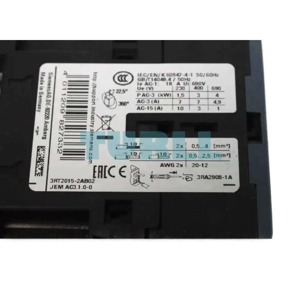 Siemens 3RT2015-2AB02 Power Contactor 7A, 3kW, 24V AC, 1NC Auxiliary, Spring-Loaded Terminal, Size S00 Original Brand New 2 Siemens 3RT2015-2AB02 Power Contactor 7A, 3kW, 24V AC, 1NC Auxiliary, Spring-Loaded Terminal, Size S00