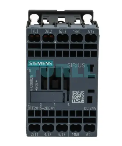 Siemens 3RT2015-2BB41 Power Contactor, 3-Pole, 7A, 3kW, 24V DC, AC-3/AC-3e, S00 Size