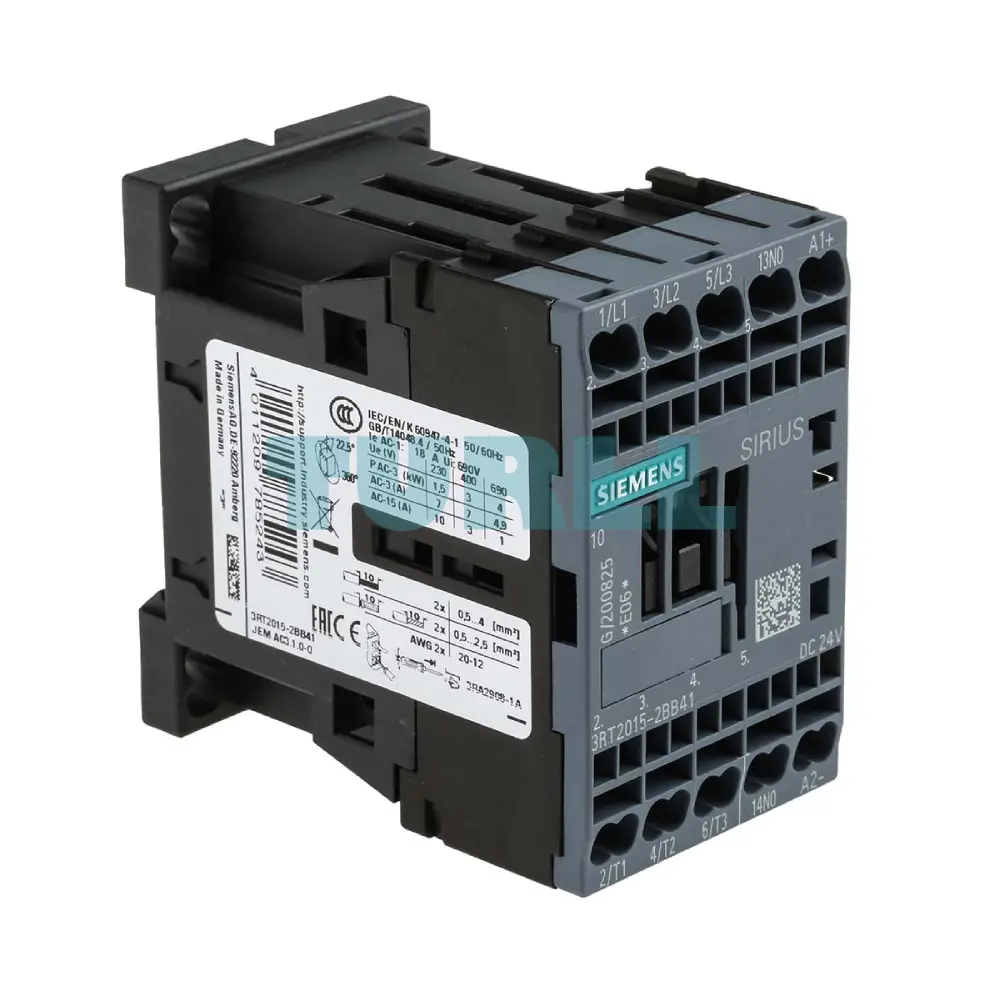 Siemens 3RT2015-2BB41 Power Contactor, 3-Pole, 7A, 3kW, 24V DC, AC-3/AC-3e, S00 Size Original Brand New 3 Siemens 3RT2015-2BB41 Power Contactor, 3-Pole, 7A, 3kW, 24V DC, AC-3/AC-3e, S00 Size