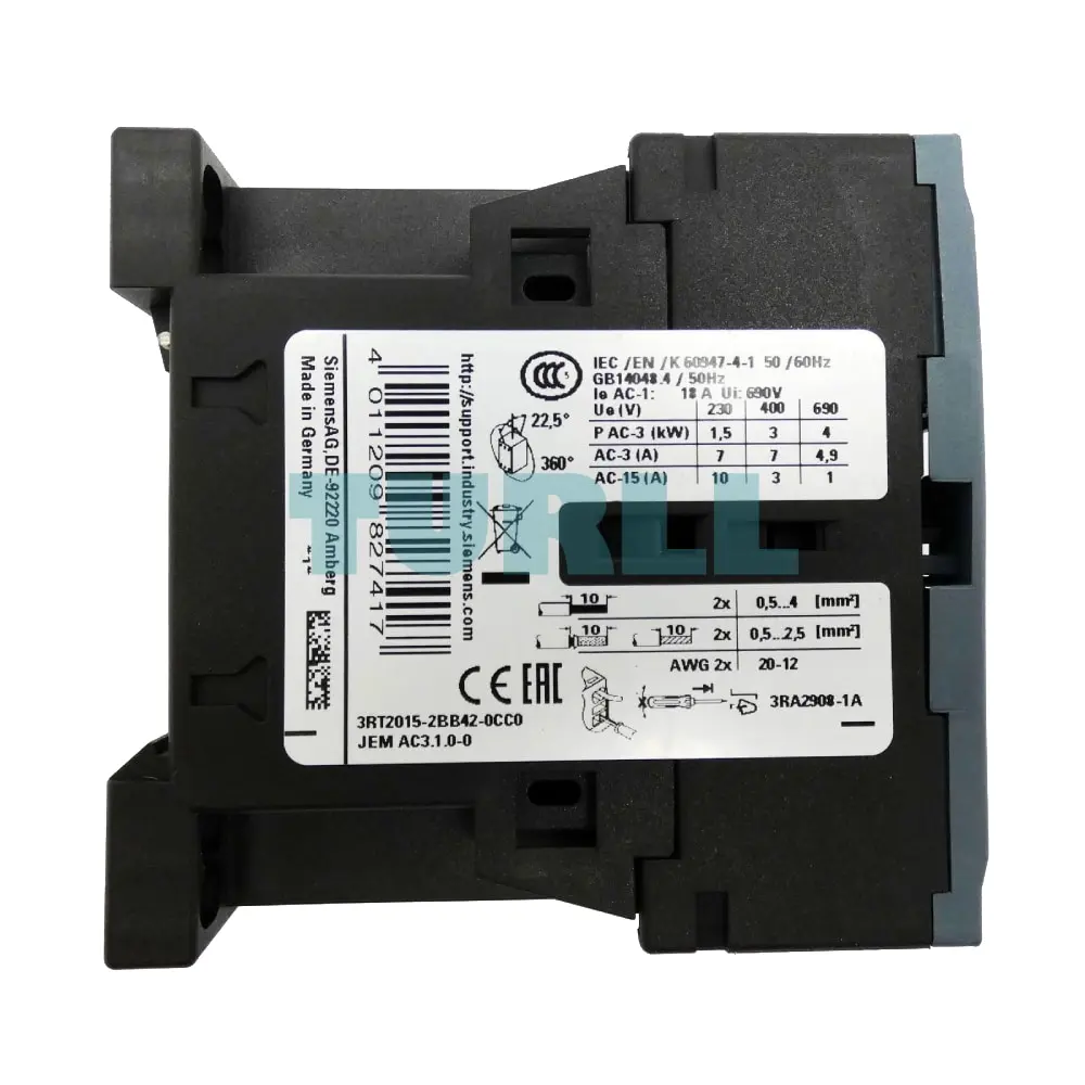 Siemens 3RT2015-2BB42-0CC0 Power Contactor 7A, 3kW, 24V DC, 1NC Auxiliary Contact, Spring-Loaded Terminal Original Brand New 5 Siemens 3RT2015-2BB42-0CC0 Power Contactor 7A, 3kW, 24V DC, 1NC Auxiliary Contact, Spring-Loaded Terminal