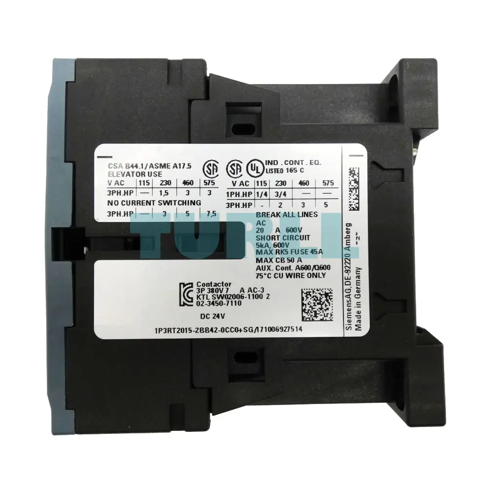 Siemens 3RT2015-2BB42-0CC0 Power Contactor 7A, 3kW, 24V DC, 1NC Auxiliary Contact, Spring-Loaded Terminal Original Brand New 4 Siemens 3RT2015-2BB42-0CC0 Power Contactor 7A, 3kW, 24V DC, 1NC Auxiliary Contact, Spring-Loaded Terminal