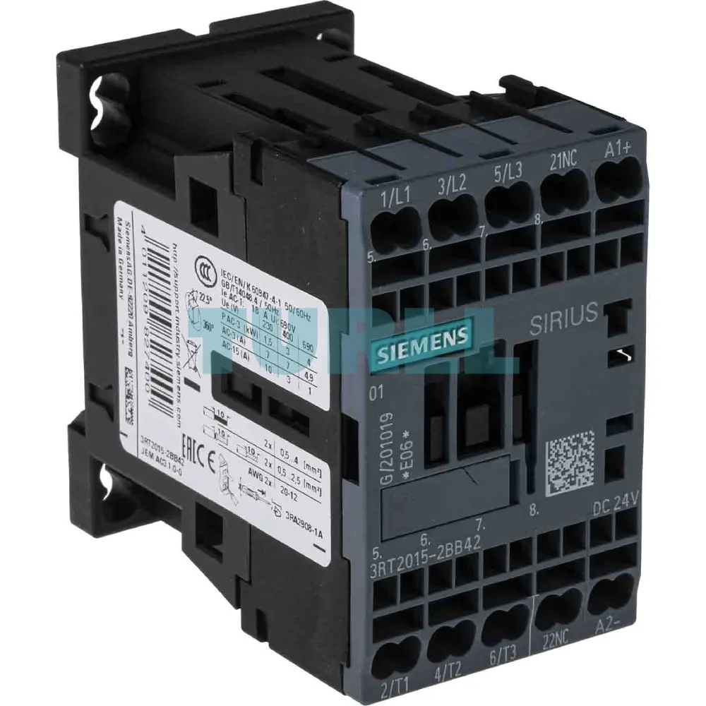 Siemens 3RT2015-2BB42 Power Contactor 3-Pole, 7 A, 3 kW, 24 V DC, S00 Original Brand New 2 Siemens 3RT2015-2BB42 Power Contactor 3-Pole, 7 A, 3 kW, 24 V DC, S00