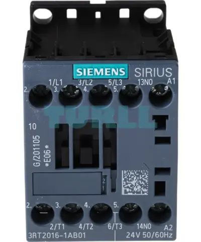 Siemens 3RT2016-1AB01 SIRIUS Power Contactor, 9A, 4kW, 24V AC, 3-Pole, Size S00