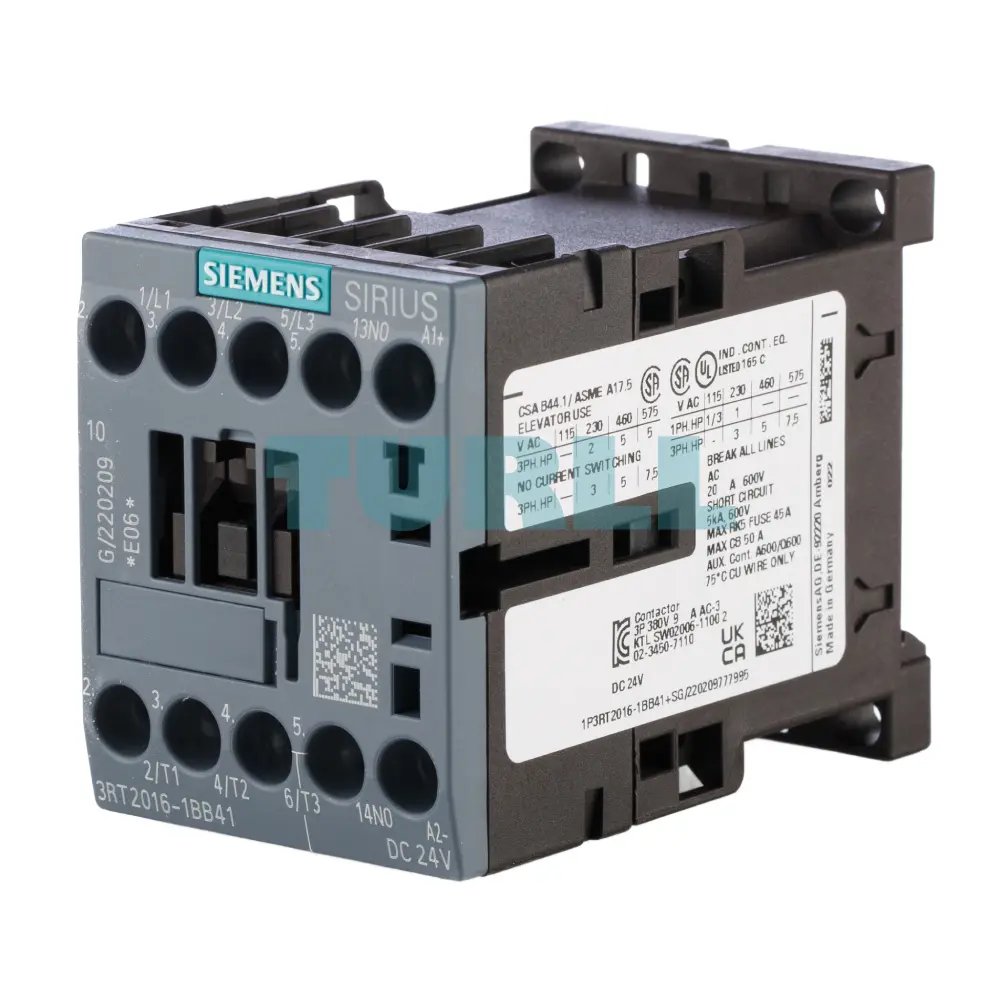 Siemens 3RT2016-1BB41 Power Contactor 9A, 4kW, 24V DC, 3-Pole, S00 Size Original Brand New 1 Siemens 3RT2016-1BB41 Power Contactor 9A, 4kW, 24V DC, 3-Pole, S00 Size