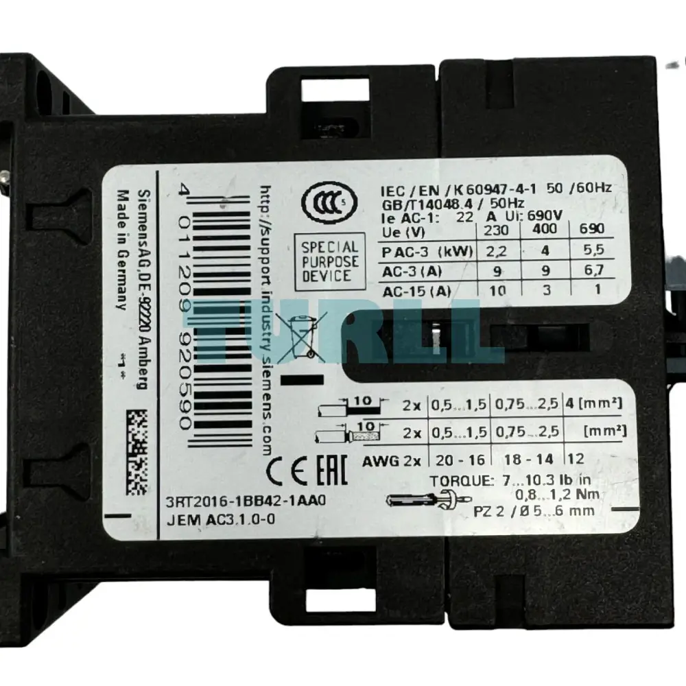Siemens SIRIUS 3RT2016-1BB42-1AA0 Power Contactor, 9A, 4kW, 24V DC, 1NC Auxiliary Contact Original Brand New 2 Siemens SIRIUS 3RT2016-1BB42-1AA0 Power Contactor, 9A, 4kW, 24V DC, 1NC Auxiliary Contact