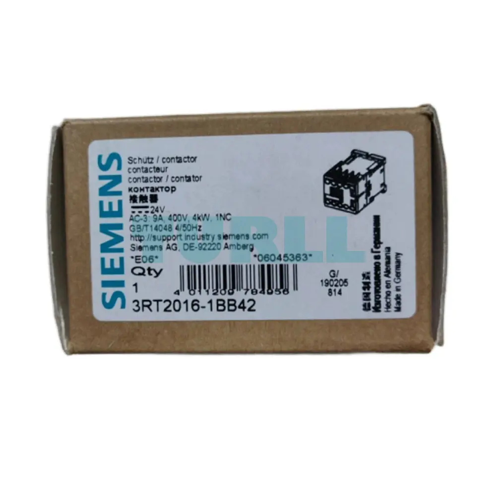 Siemens 3RT2016-1BB42 Power Contactor 9A, AC-3, 24V DC Coil, 3-Pole, S00 Original Brand New 4 Siemens 3RT2016-1BB42 Power Contactor 9A, AC-3, 24V DC Coil, 3-Pole, S00
