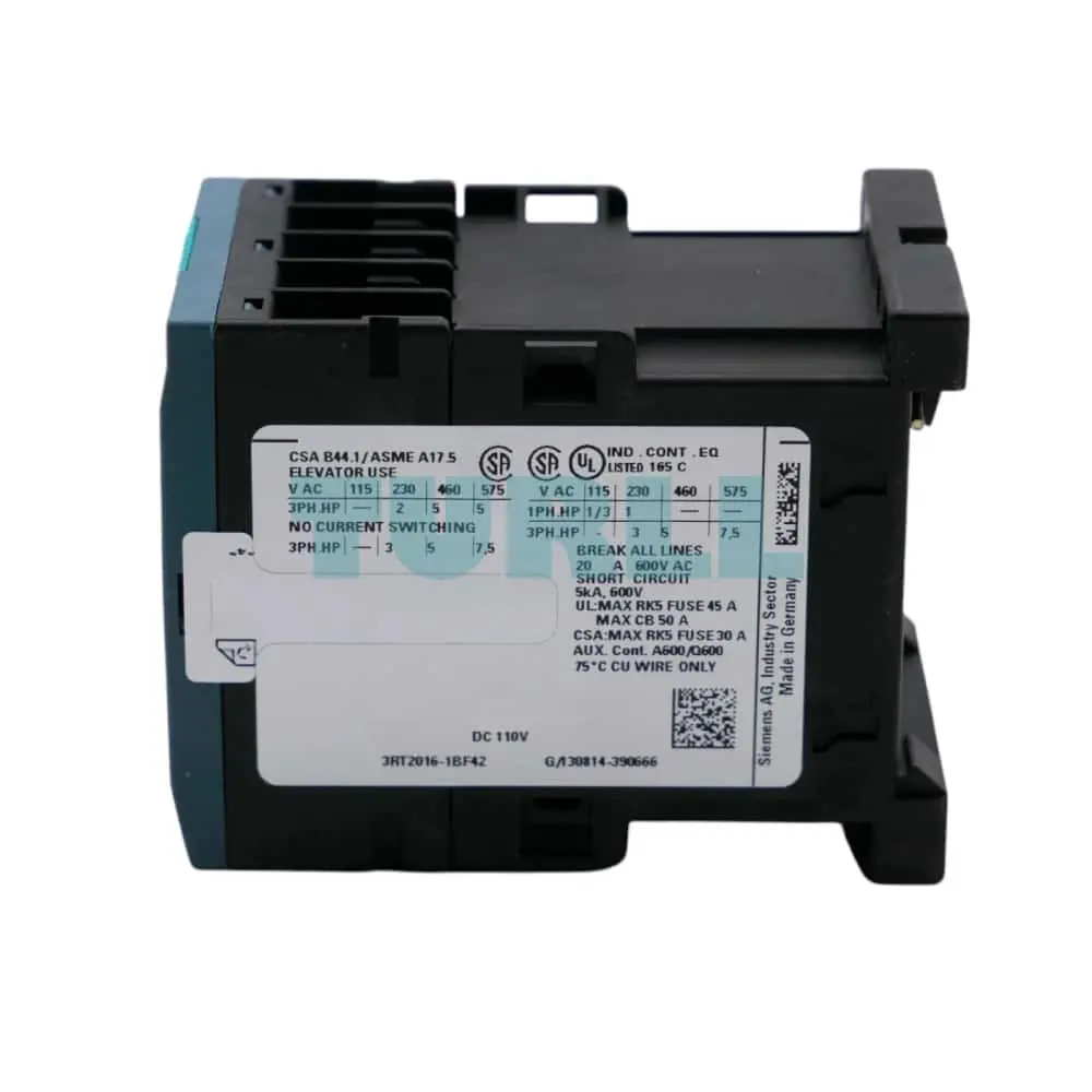 Siemens 3RT2016-1BF42 Power Contactor 9A, 4kW, 110V DC Coil, 3-Pole, 1NC Aux, S00 Size Original Brand New 4 Siemens 3RT2016-1BF42 Power Contactor 9A, 4kW, 110V DC Coil, 3-Pole, 1NC Aux, S00 Size