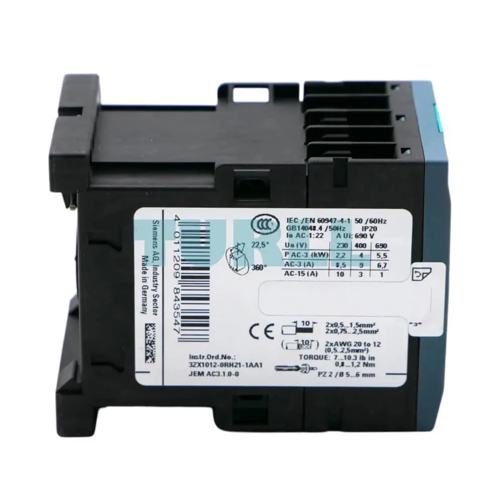 Siemens 3RT2016-1BF42 Power Contactor 9A, 4kW, 110V DC Coil, 3-Pole, 1NC Aux, S00 Size Original Brand New 3 Siemens 3RT2016-1BF42 Power Contactor 9A, 4kW, 110V DC Coil, 3-Pole, 1NC Aux, S00 Size