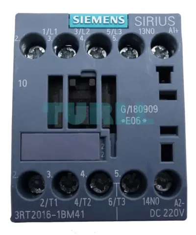 Siemens 3RT2016-1BM41 Power Contactor 9A, 4kW, 220V DC Coil, 1 NO Aux, S00 Size