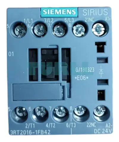 Siemens 3RT2016-1FB42 SIRIUS Power Contactor, 9A, 4kW, 24V DC with Diode, 1NC Aux, Screw Terminal