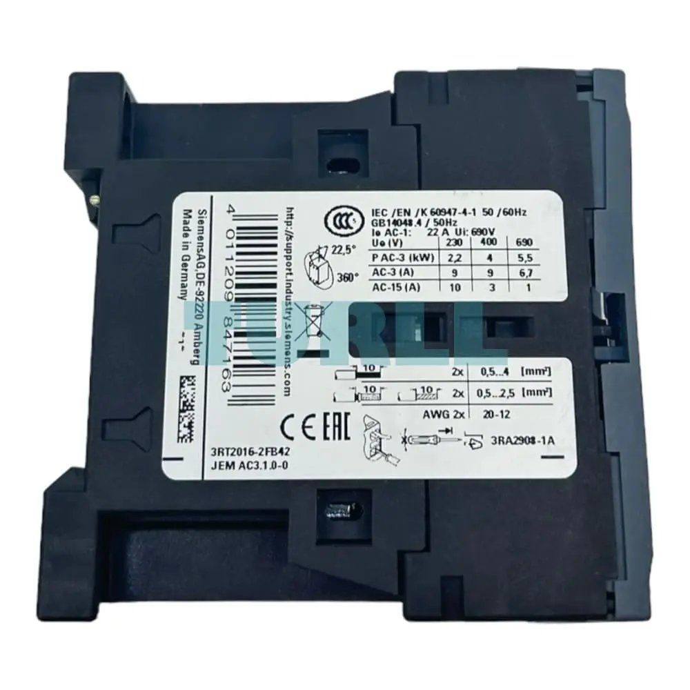 Siemens 3RT2016-2FB42 SIRIUS Power Contactor, Size S00, 9A, 4kW, 24V DC, Spring-Loaded Terminals Original Brand New 3 Siemens 3RT2016-2FB42 SIRIUS Power Contactor, Size S00, 9A, 4kW, 24V DC, Spring-Loaded Terminals