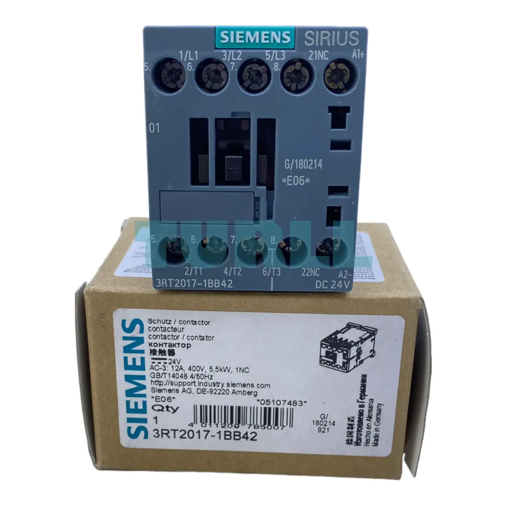 Siemens 3RT2017-1BB42 Power Contactor 12A, 3-Pole, 24V DC, 5.5kW/400V