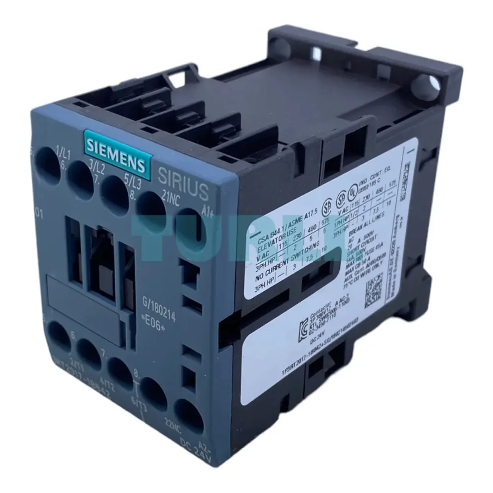 Siemens 3RT2017-1BB42 Power Contactor 12A, 3-Pole, 24V DC, 5.5kW/400V