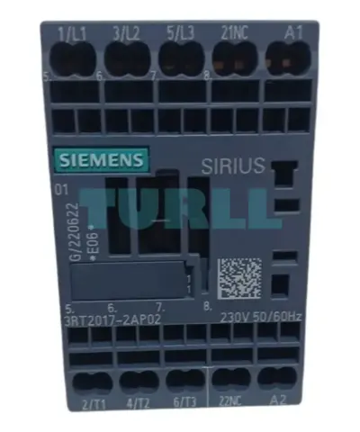 Siemens 3RT2017-2AP02 Power Contactor 12A, 5.5kW, 3-Pole, 230V AC, Size S00