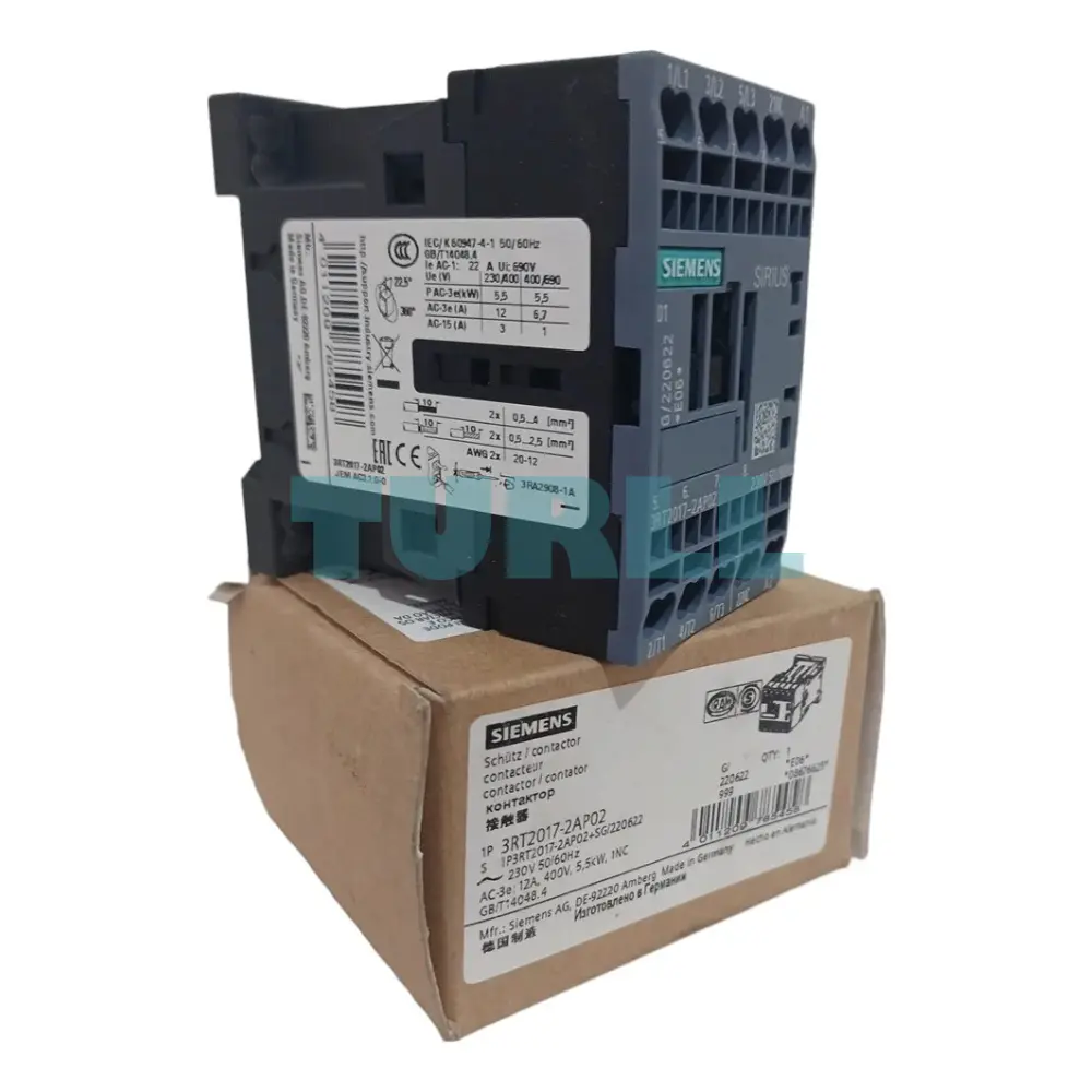 Siemens 3RT2017-2AP02 Power Contactor 12A, 5.5kW, 3-Pole, 230V AC, Size S00 Original Brand New 5 Siemens 3RT2017-2AP02 Power Contactor 12A, 5.5kW, 3-Pole, 230V AC, Size S00