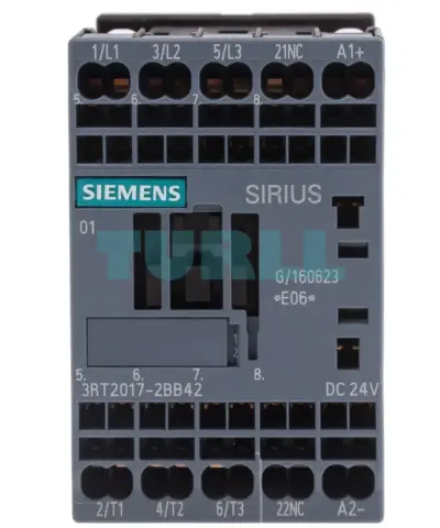 Siemens 3RT2017-2BB42 Power Contactor 12A, 5.5kW, 3-Pole, 24V DC, 1NC, Size S00