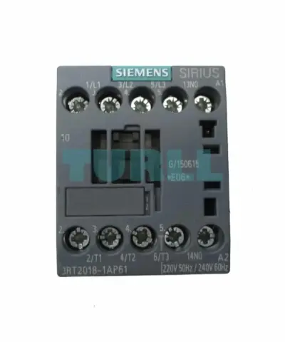 Siemens 3RT2018-1AP61 SIRIUS Power Contactor 16A, 7.5kW, 220/240V AC, 3-Pole, 1NO Aux Contact, Screw Terminal, S00 Size