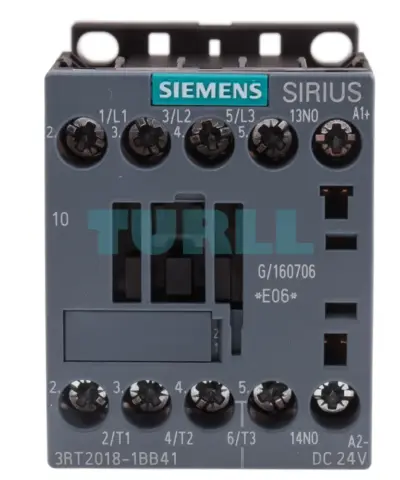 Siemens 3RT2018-1BB41 Power Contactor 16A, 7.5 kW, 3-Pole, 24V DC Coil, AC-3/AC-3e, S00 Size
