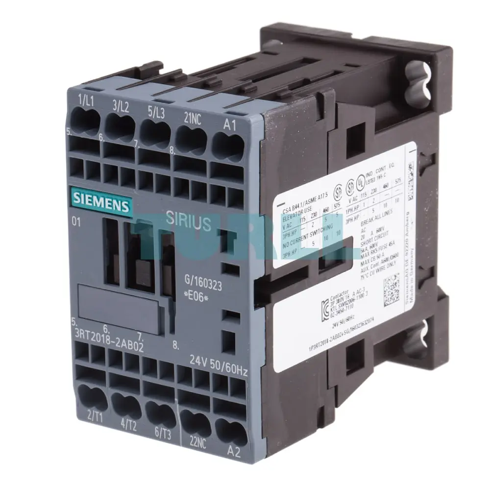 Siemens 3RT2018-2AB02 SIRIUS 3RT2 Power Contactor, 16 A, 7.5 kW, 3-Pole, 24 V AC Coil, Spring-Loaded Terminal Original Brand New 3 Siemens 3RT2018-2AB02 SIRIUS 3RT2 Power Contactor, 16 A, 7.5 kW, 3-Pole, 24 V AC Coil, Spring-Loaded Terminal
