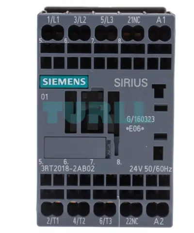 Siemens 3RT2018-2AB02 SIRIUS 3RT2 Power Contactor, 16 A, 7.5 kW, 3-Pole, 24 V AC Coil, Spring-Loaded Terminal