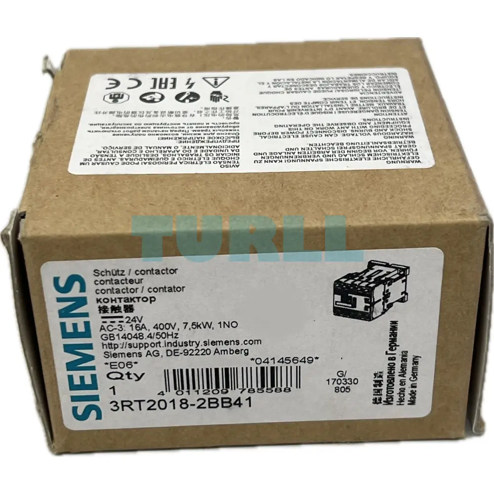 Siemens 3RT2018-2BB41 Power Contactor 16A, 7.5kW, 3-Pole, 24V DC