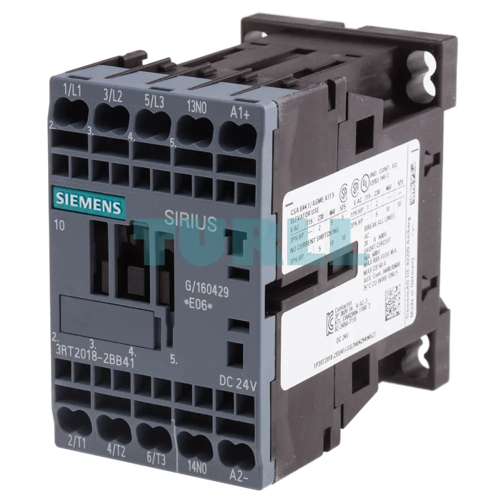Siemens 3RT2018-2BB41 Power Contactor 16A, 7.5kW, 3-Pole, 24V DC